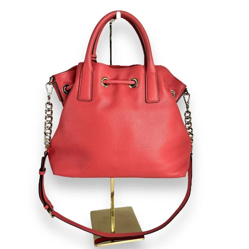 MICHAEL KORS Camden Satchel Crossbody Bag Coral Salmon Pink Leather Gold